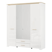 Armadio Camera da Letto Mahone, Guardaroba Grande 2 Cassetti, 186x216h cm Bianco Opaco