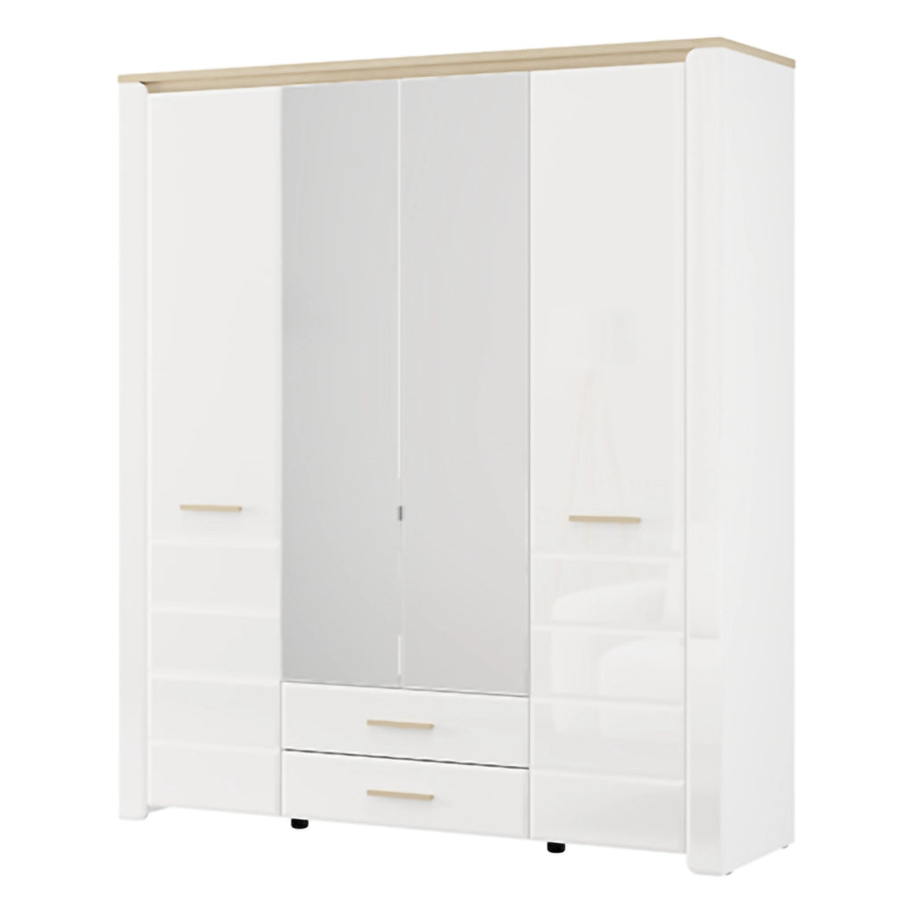 Armadio Camera da Letto Mahone, Guardaroba Grande 2 Cassetti, 186x216h cm Bianco Opaco