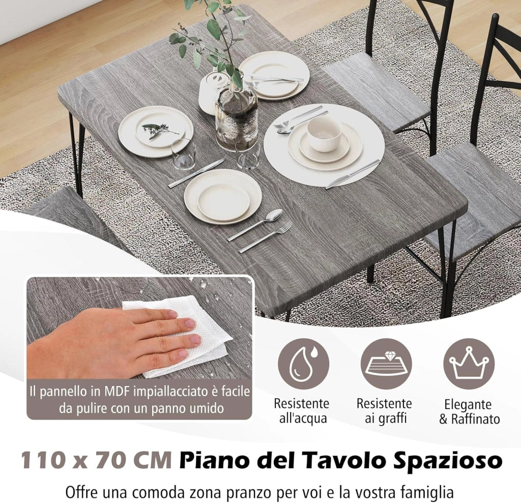 Set da Tavolo da Pranzo 5 Pezzi, Tavolo da Pranzo con 4 Sedie in Metallo, Set di Mobili da Cucina, Set da Pranzo per Cucina, Sala da Pranzo