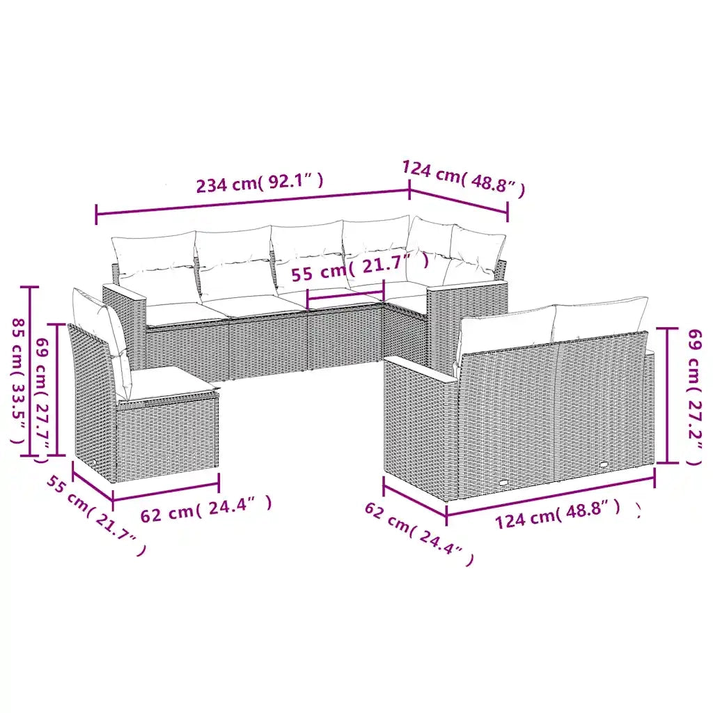 Set Divani da Giardino 8 pz con Cuscini Nero in Polyrattan 3226162