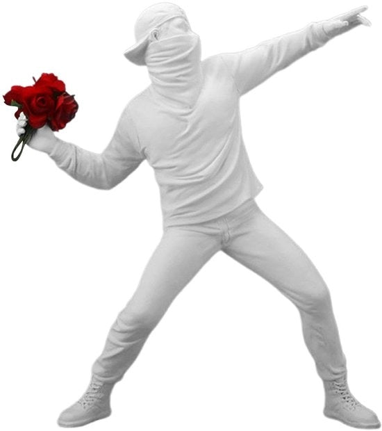 Figuur di Banksy, decorazione da tavolo per ufficio, ornamento per gettare fiori, regalo per il tavolo di lavoro Arte urbana, graffiti, arte urbana e pop art per collezionisti e appassionati, 21,5 cm