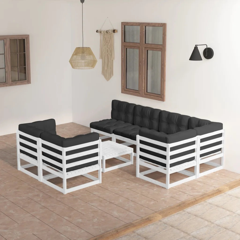 Set Salotto Giardino 8 pz Cuscini Antracite Legno Massello Pino 3076700