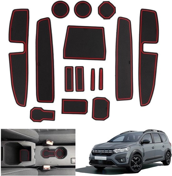 Accessori per Dacia Jogger 2022-2024 2025, mattonelle antislip in gomma per Jogger Hybrid/Extreme 2024, mattonelle per console centrale, mattonelle per portellone, accessori per Dacia Jogger (rosso)