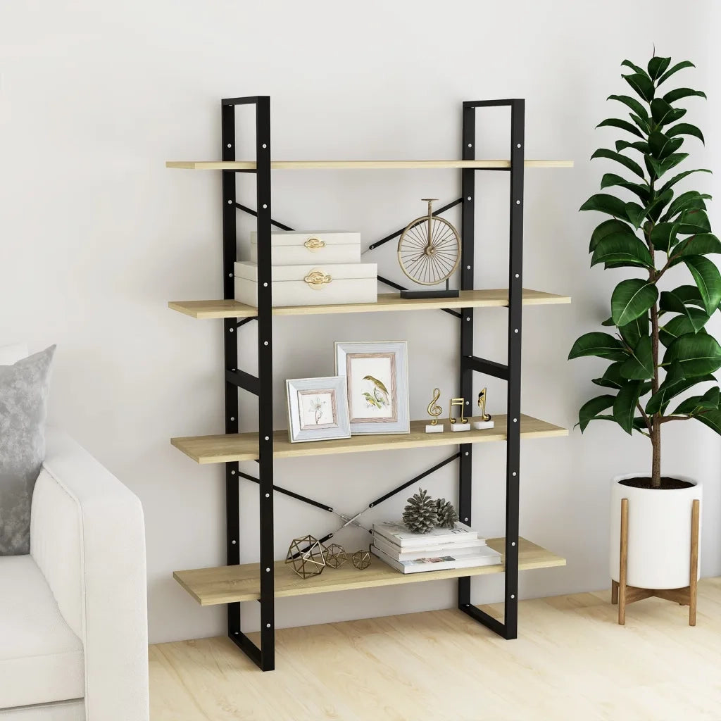Libreria 4 Ripiani-Scaffale per Libri-Mobile di Stoccaggio Rovere Sonoma 100x30x140cm Legno Multistrato