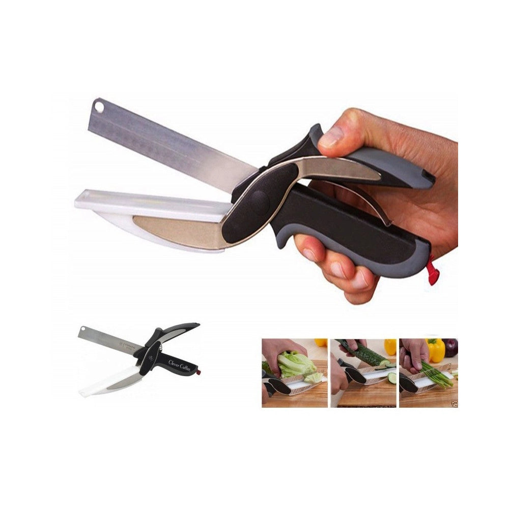 Trade Shop - Forbici Coltello E Tagliere Da Cucina Clever Cutter 2 In 1 Affetta Verdure Carne -