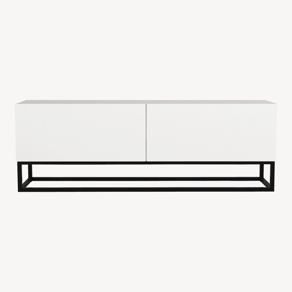 Mobile Porta TV Nolven a 2 Ante Ribalta e Telaio Lungo in Metallo 135x32x47 cm - Bianco [en.casa]