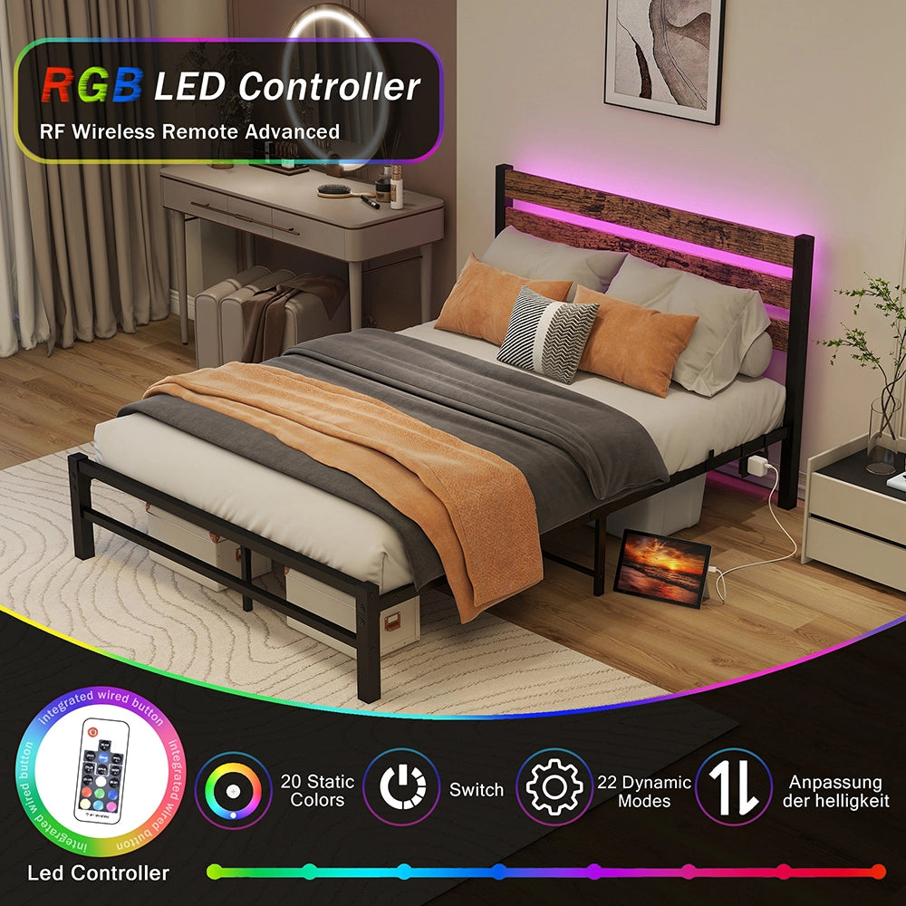 Letto metallo - Xylo - 120x200 cm USB compatto