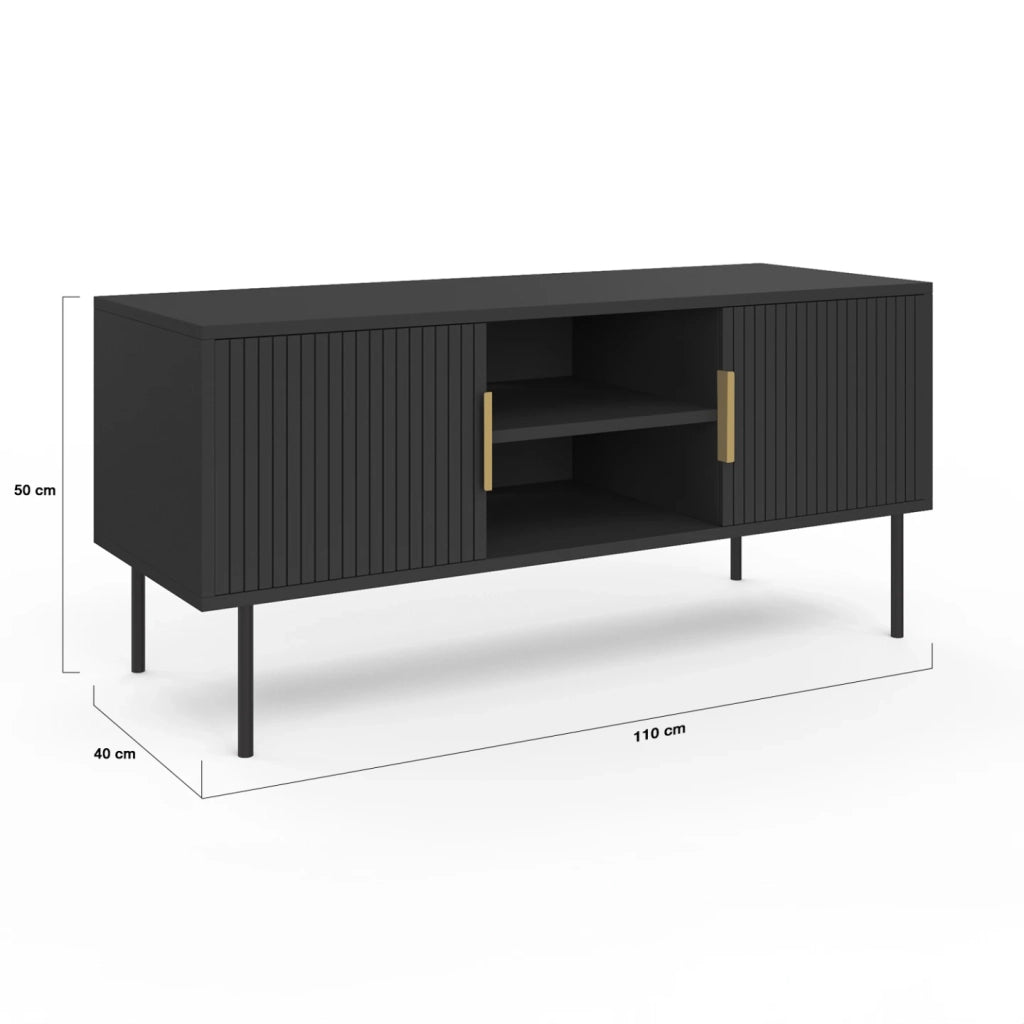 IDMarket - Porta TV MARCEL da 110 cm con 2 ante a doghe in legno nero