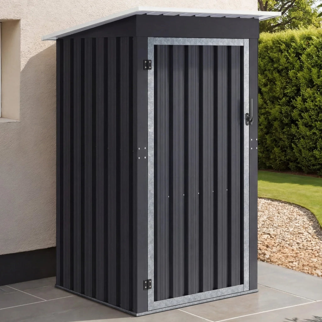 IDMarket - Casetta da giardino grigia in acciaio zincato 100 x 95 x 160 cm con tetto a falde 1 porta