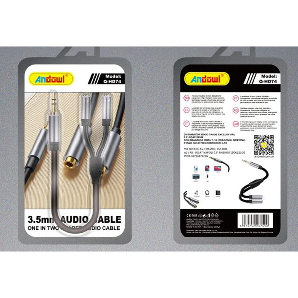 Trade Shop - Cavo Splitter Audio Da 3,5 Mm Jack Aux Maschio A 2 Femmina Uno In Due Cuffie Q-hd74 -