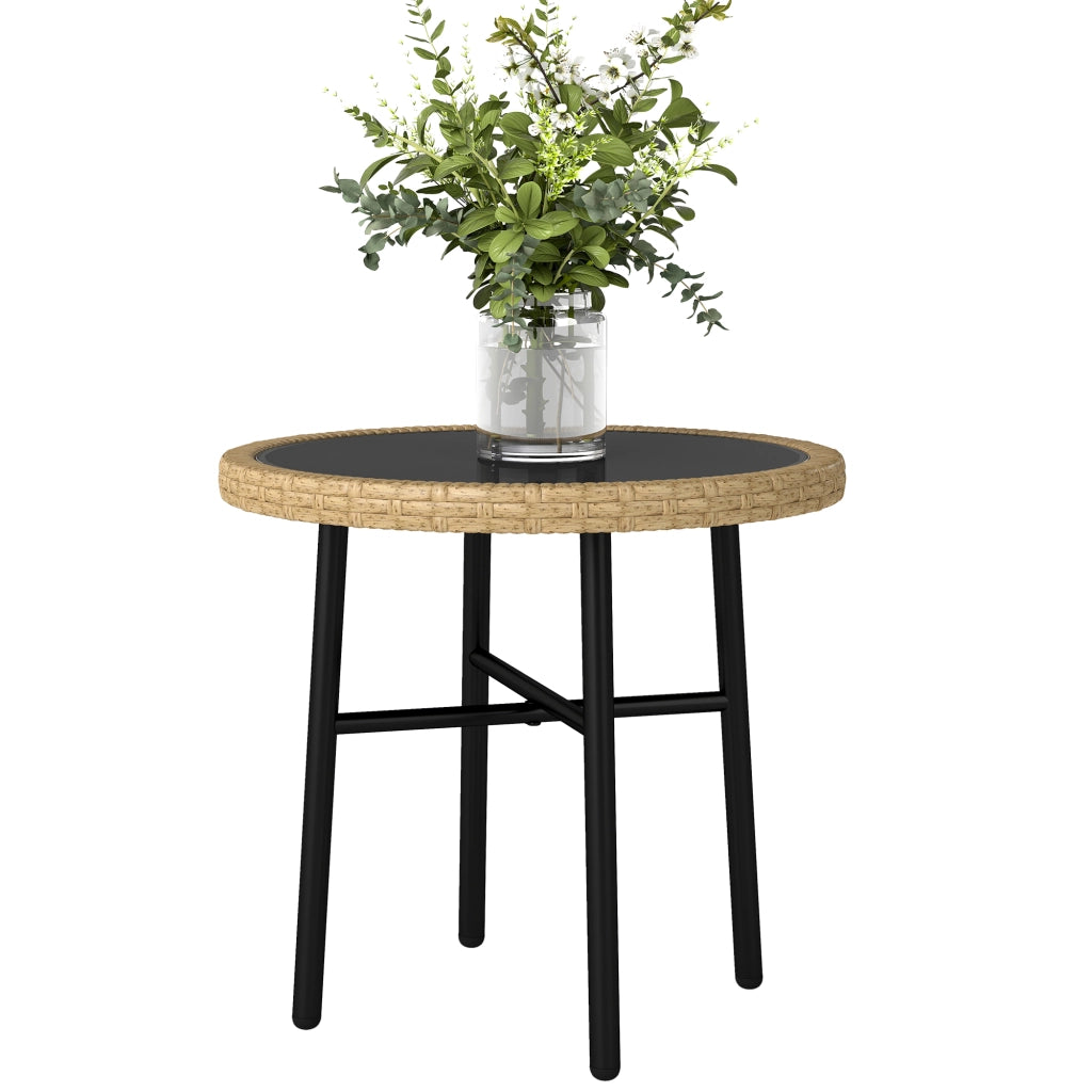 Tavolino da giardino rotondo in polyrattan con piano in vetro temperato ¨C zephmum ¨C 46x46x43cm