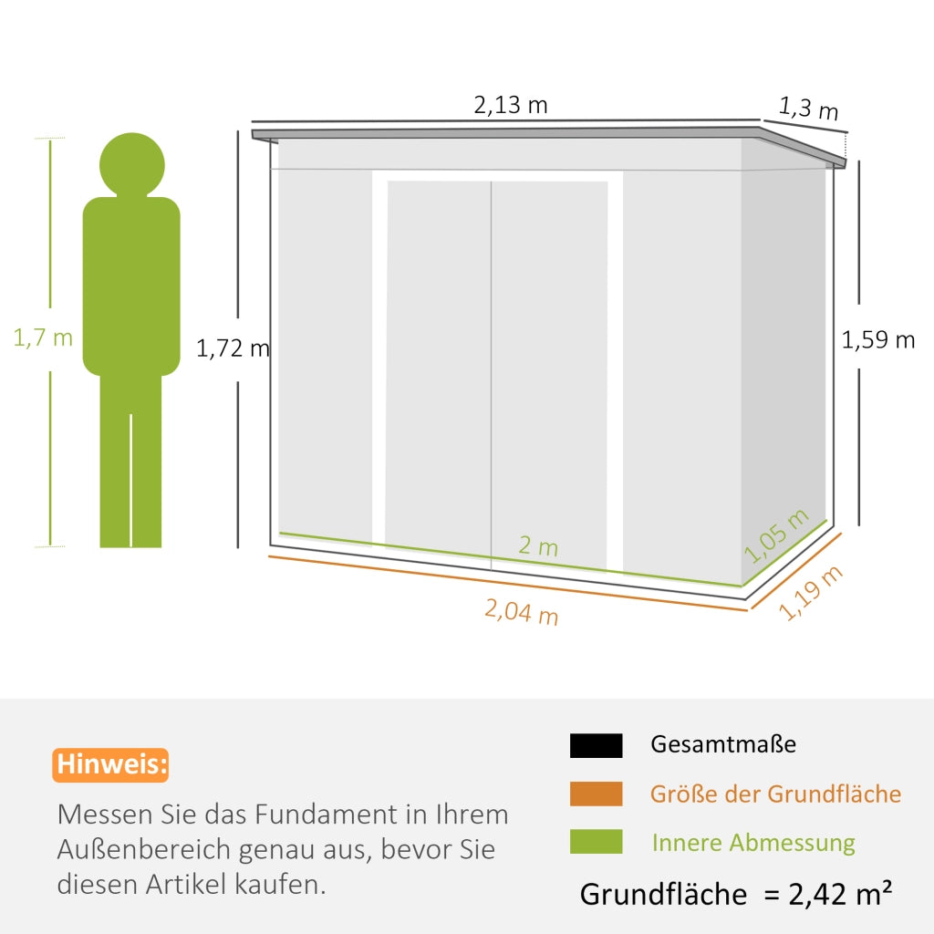 Casetta da Giardino in Acciaio ¨C zephmum ¨C 213x130x172 cm, Grigio Scuro