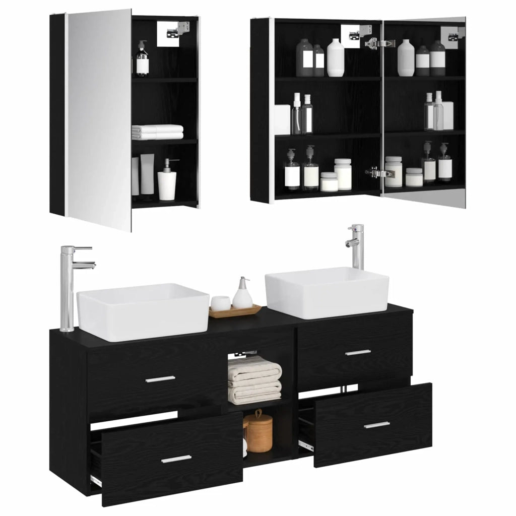Set di mobili per il bagno 5 pcs Rovere Nero 3406848