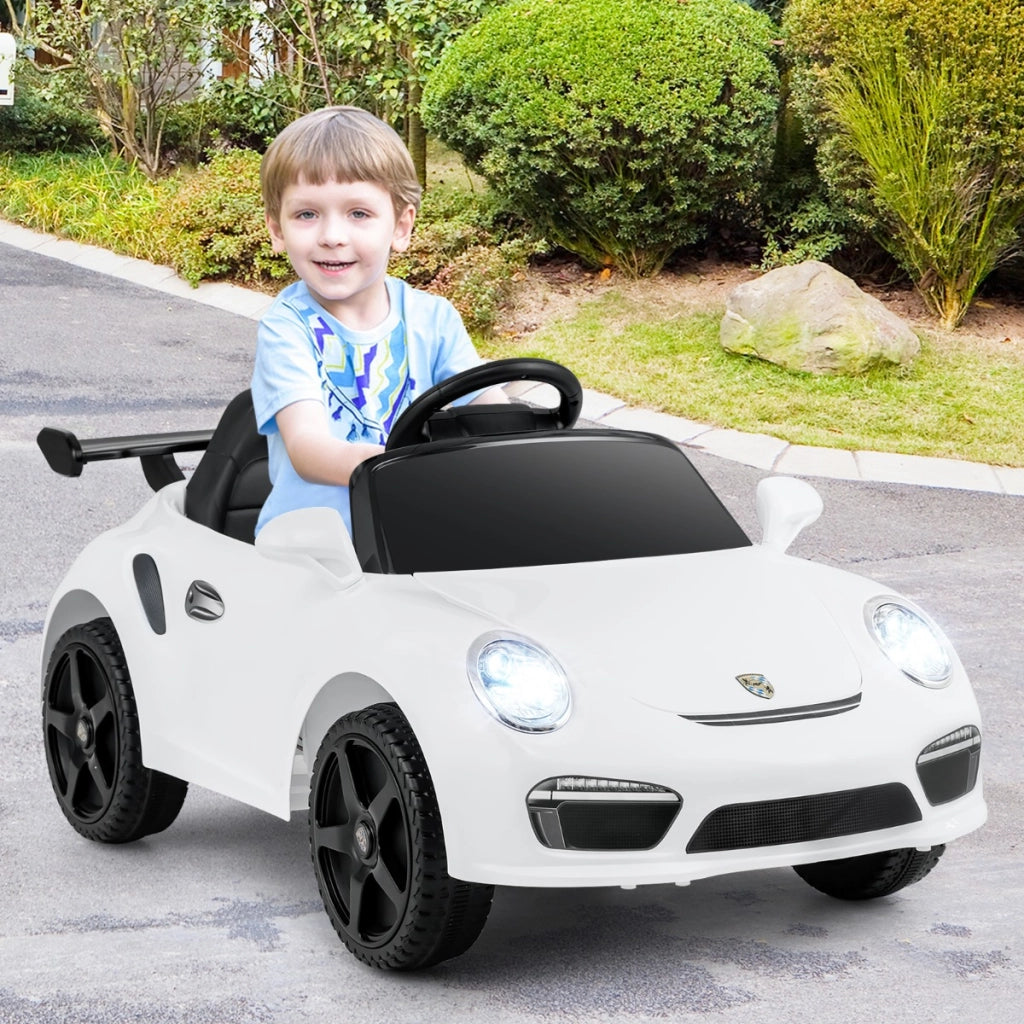 Auto a elettrica bambini 12v porsche con licenza ufficiale, Auto elettrica telecomando musica luci led Bianco-Macchinine giocattoli