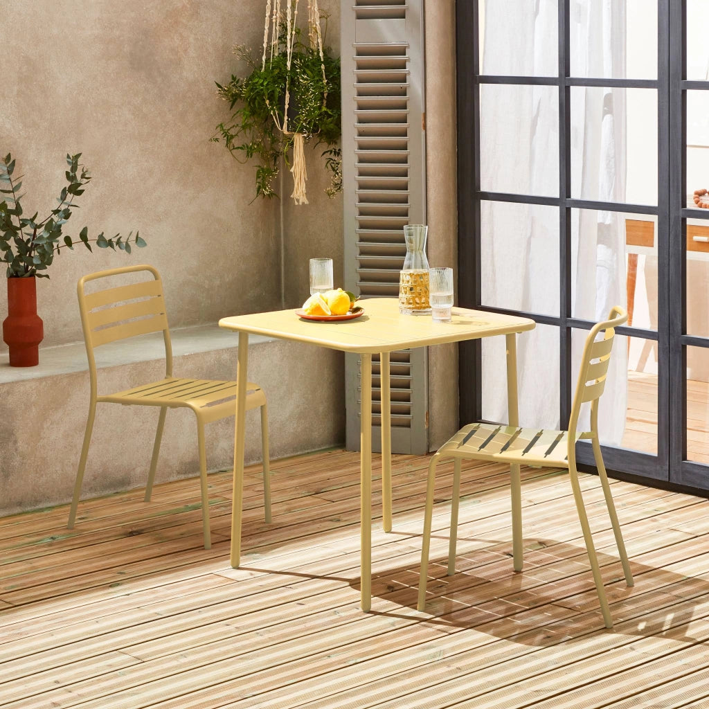 Set tavolo da giardino in acciaio con 2 sedie, 70cm, giallo