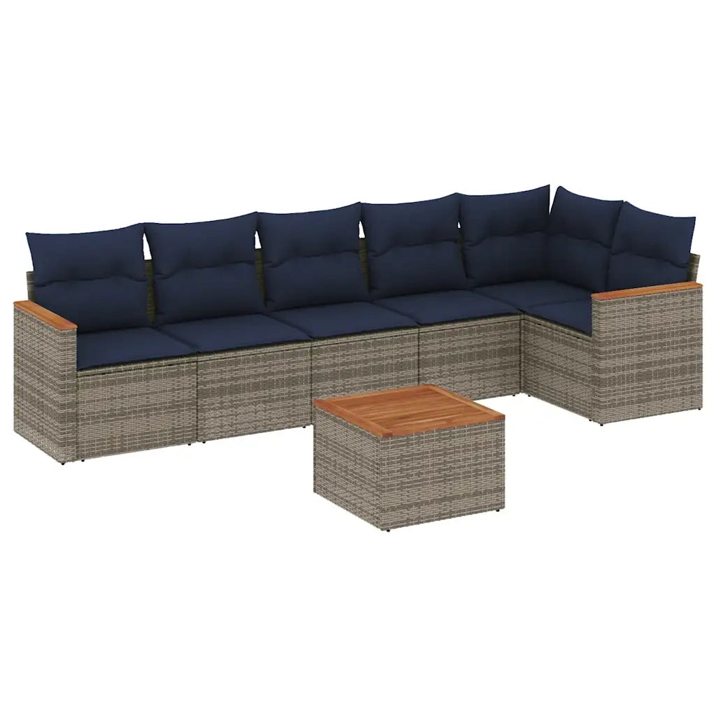Set Divani da Giardino 7 pz con Cuscini Grigio in Polyrattan 3225998