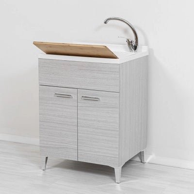 Mobile lavatoio grigio 60x50 cm vasca in resina e asse lavapanni Desya