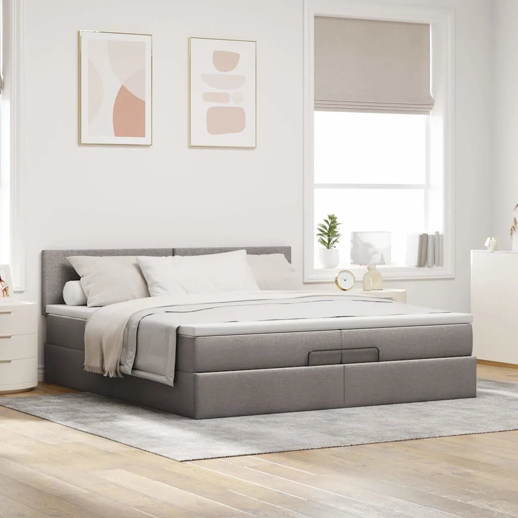 Struttura Letto Pouf con Materasso Tortora 200x200 cm Tessuto