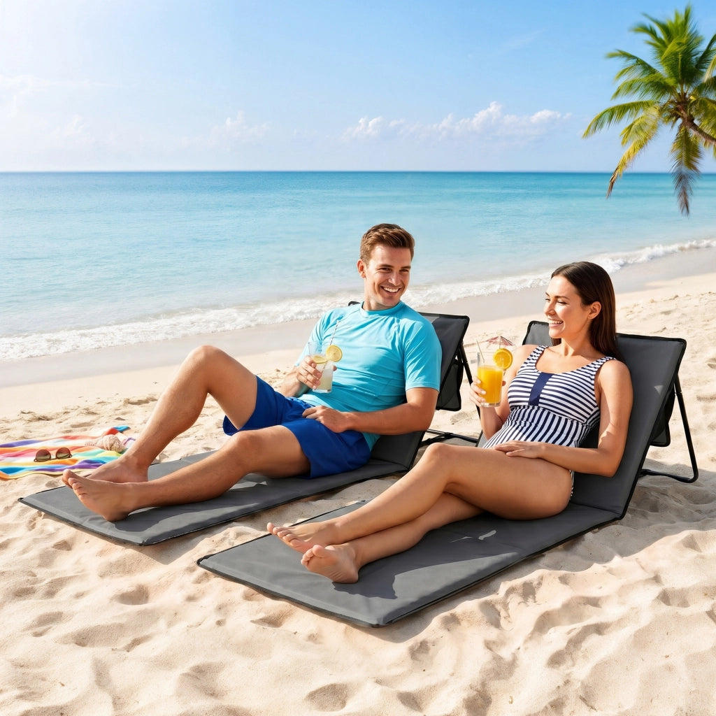 Lettino da spiaggia pieghevole con schienale regolabile ¨C zephmum ¨C grigio 142x51x40 cm