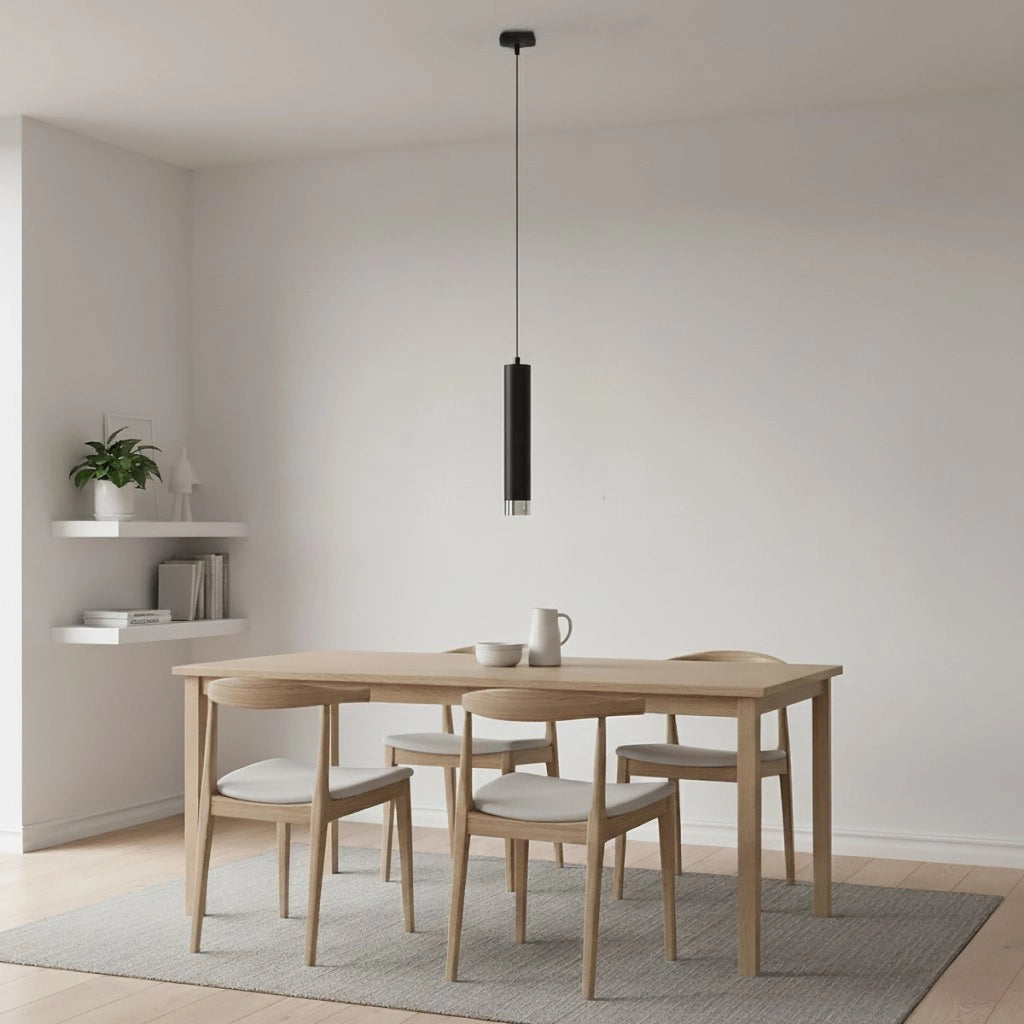 Lampada a sospensione KIBO in acciaio nero con dettagli cromo