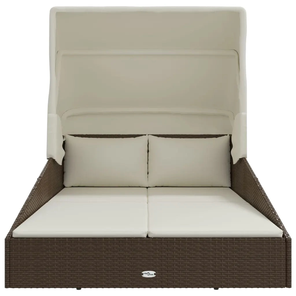 Lettino con Tetto Pieghevole Marrone 200x114x128 cm Polyrattancod mxl 94404