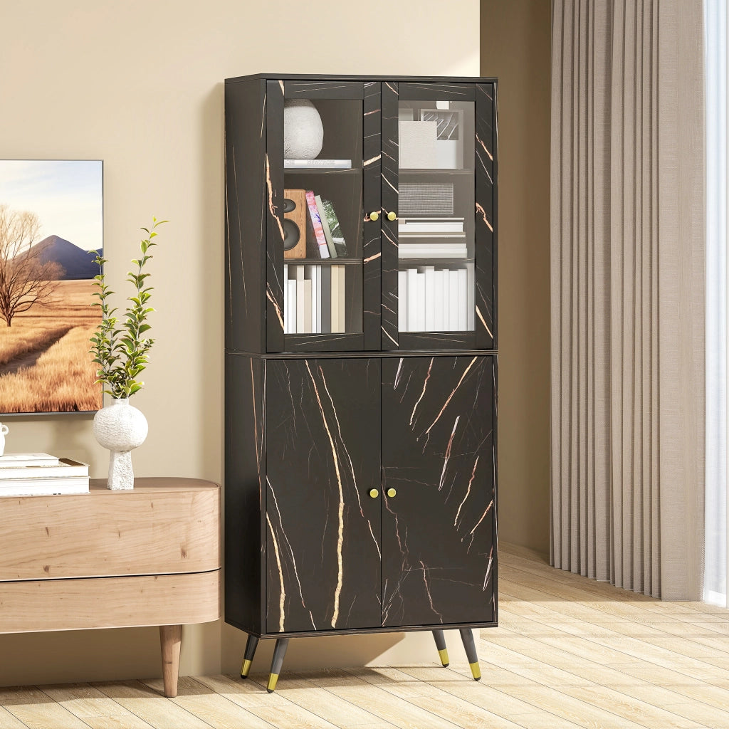 Libreria 6 livelli con ante vetrate e ripiani aperti ¨C zephmum ¨C 70x35x170 cm nero
