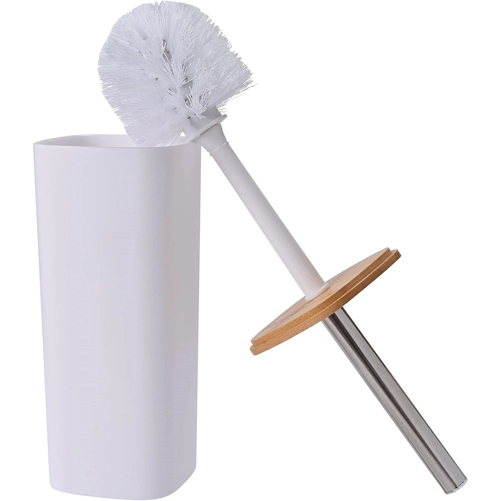 Trade Shop - Set Accessori Bagno In Bambù 6 Pz Moderno Bidone Spazzatura Portasapone Dispenser - Bianco