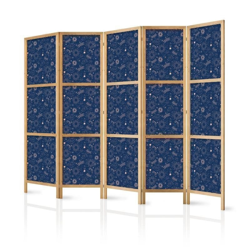 Paravento giapponese - Cosmic Fantasy - Pattern with Suns - Moons - and Dragonflies on a Dark Background Larghezza x Altezza Decor: 225x172