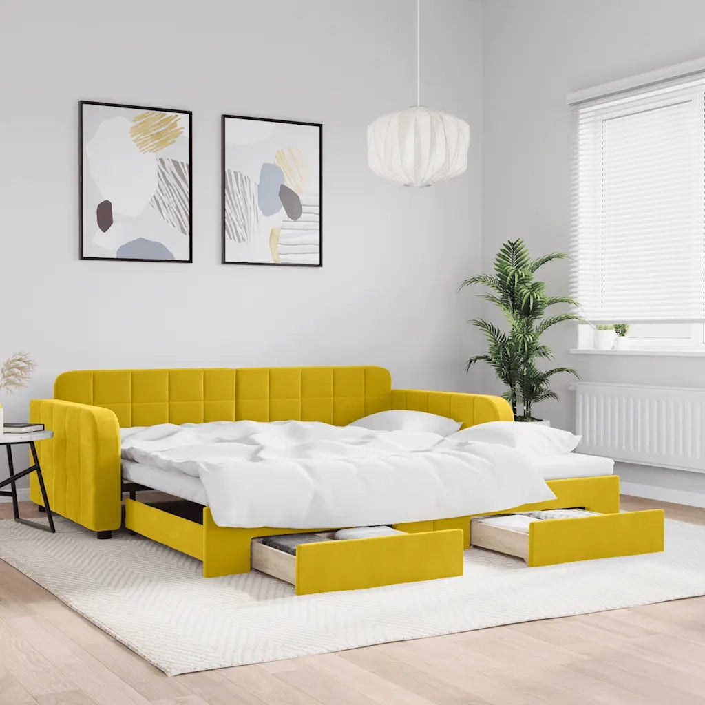 Divano Letto Estraibile con Cassetti-Sofa Letto-Daybed Giallo 100x200cm Velluto 776814