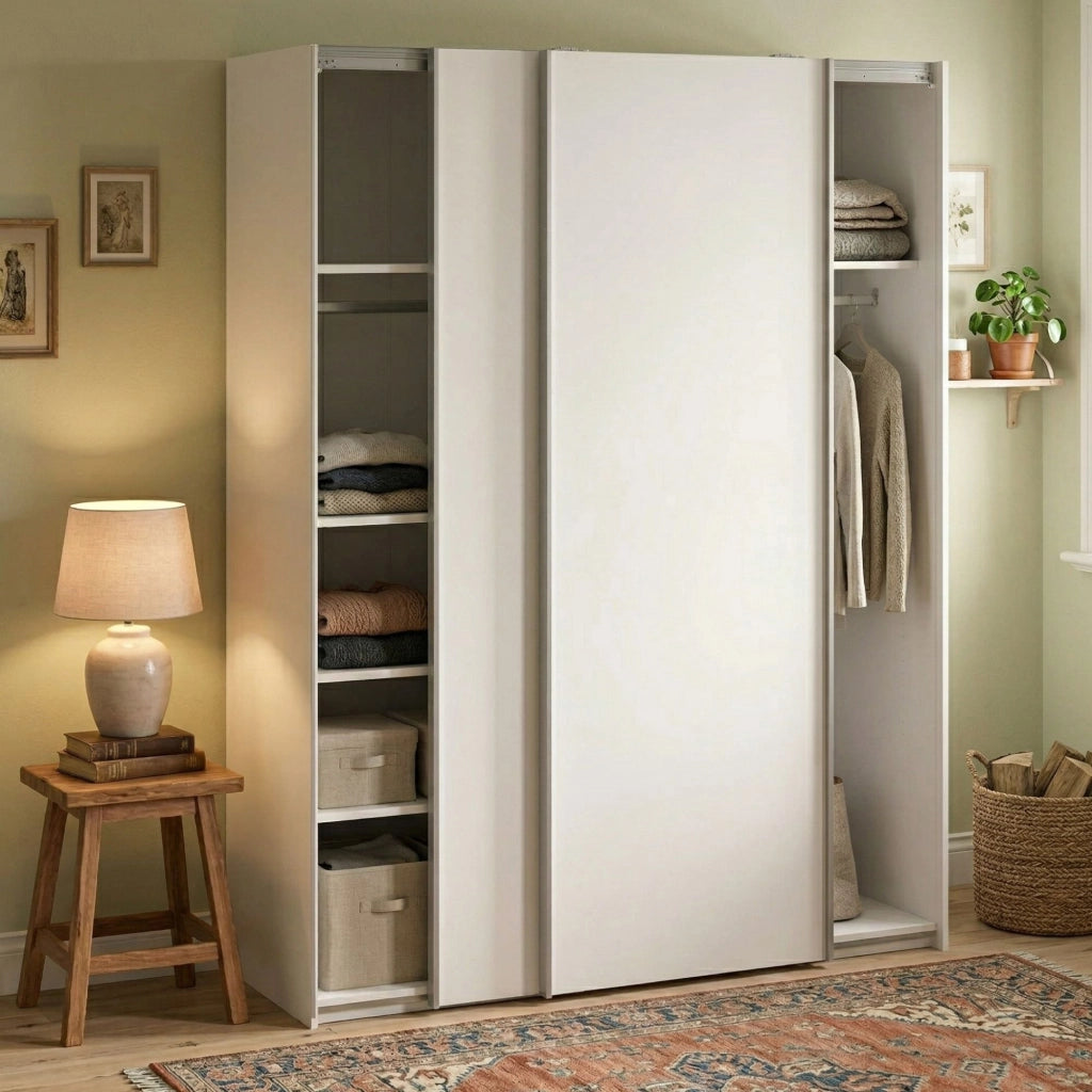 Guardaroba 2 ante Maurice, Mobile camera da letto, Cabina armadio portabiti, Armadio appendiabiti, 150x61 h200 cm, Bianco lucido
