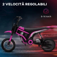 Moto Elettrica per Bambini con Acceleratore Manuale, 2 Velocità 8-16km/h, Età 8-12 Anni, Rosa