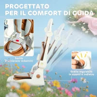 Triciclo per Bambini 5 in 1 con Maniglione di Spinta e Copertura Rimovibile, 96.5x49x101 cm, Bianco Crema