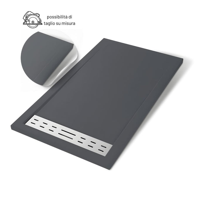 Piatto doccia mineral marmo resina antiscivolo h 4 cm *** misure l120 x p80 x h4 cm, tinta antracite, confezione 1