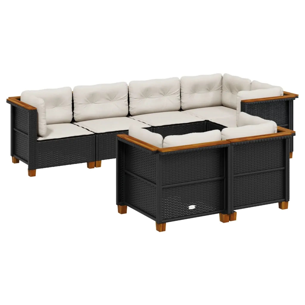 Set Divani da Giardino con Cuscini 7pz Nero Polyrattan