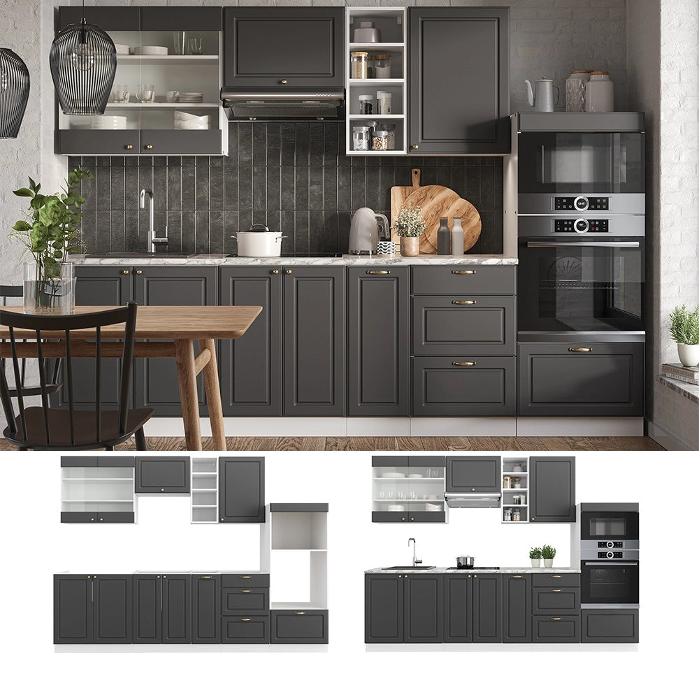 Cucina componibile Fame-Line Antracite-oro/Bianco 280 cm, PL Marmo Vicco