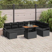 Set Divano da Giardino con cuscino 9 pcs Nero e Marrone