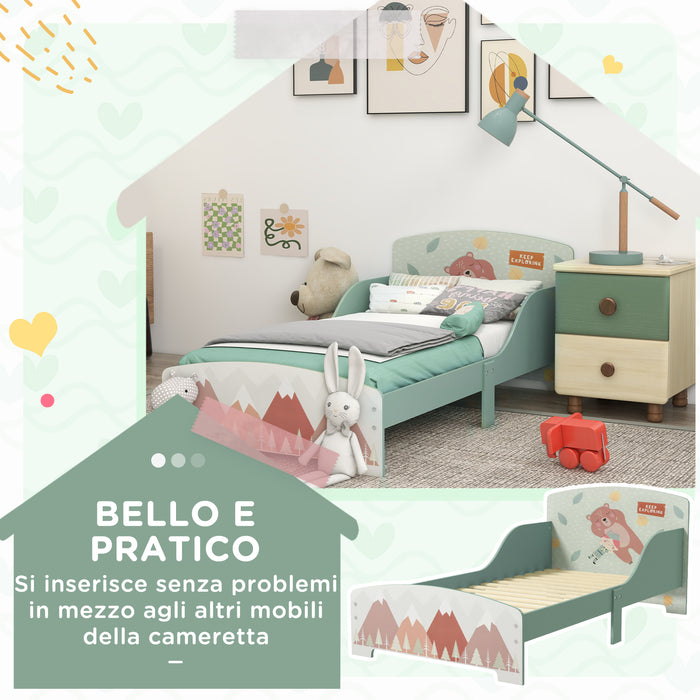 Struttura Letto Singolo per Bambini 77x143x60 cm con Bordi Rialzati e Doghe Verde