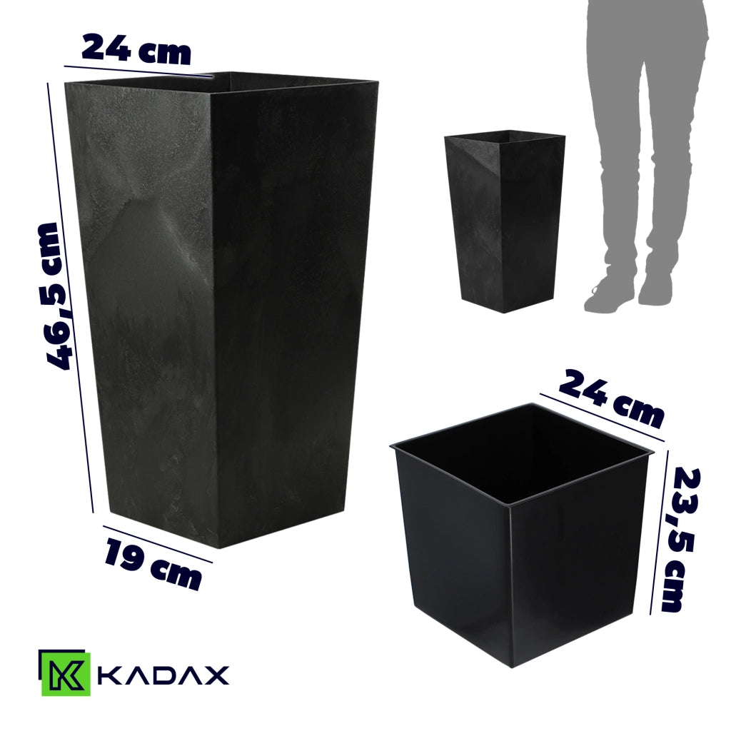 Vaso da giardino KADAX con inserto per fiori, grande e alto, nero, 24x47 cm