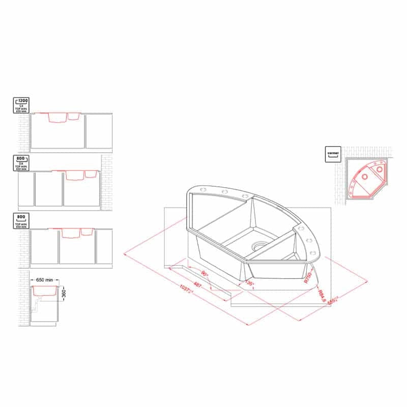 Lavello Elleci da incasso Easy CORNER Granitek Grigio Cemento LGYCOR48
