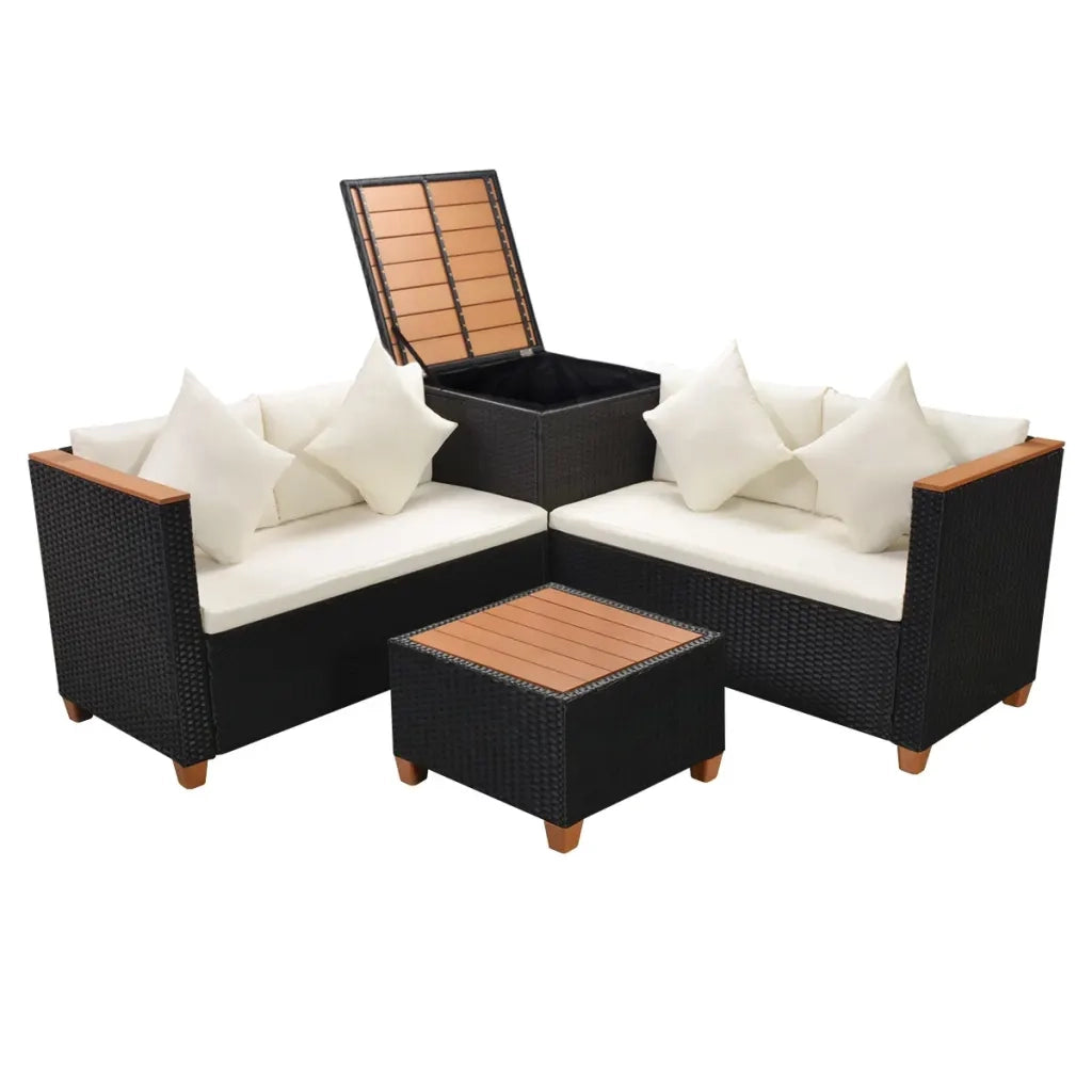 Set Divani da Giardino 4 pz con Cuscini in Polyrattan Nero 43003