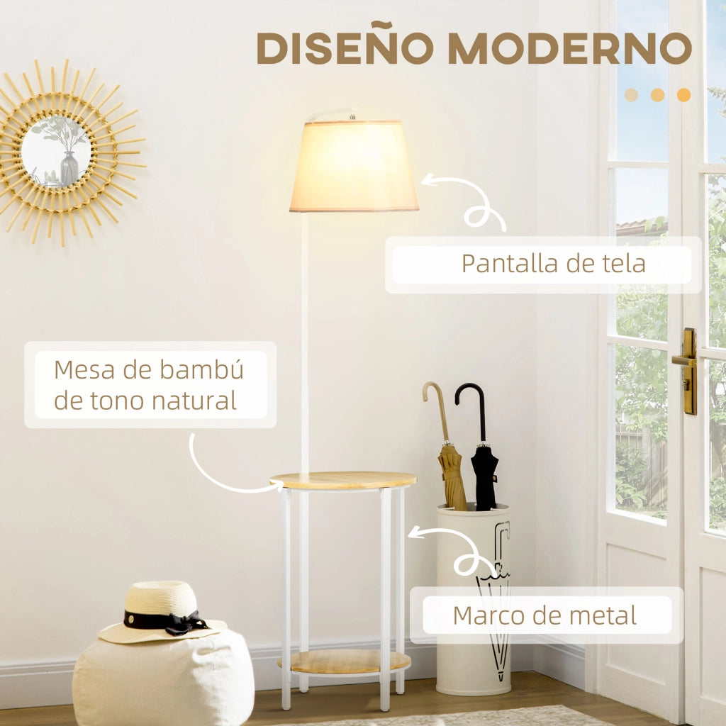 Tavolino da Salotto con Lampada a Stelo Moderno ¨C zephmum ¨C Bianco 43x39,5x162 cm