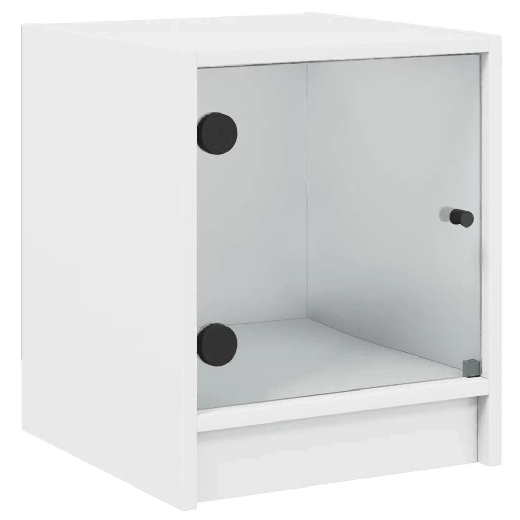 Comodino con Anta in Vetro Bianco 35x37x42 cm 836343