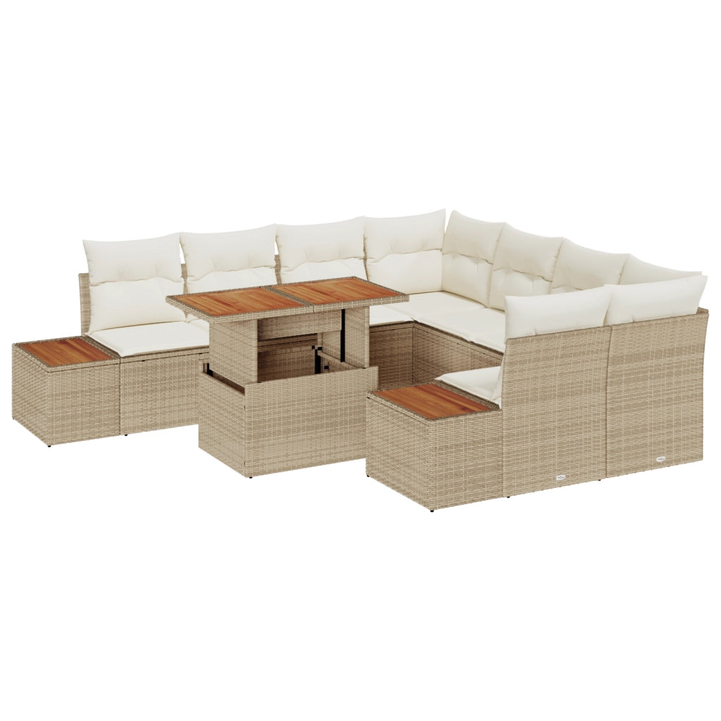 Set da pranzo da giardino 9 pezzi con cuscini Beige in Polyrattan e Acacia