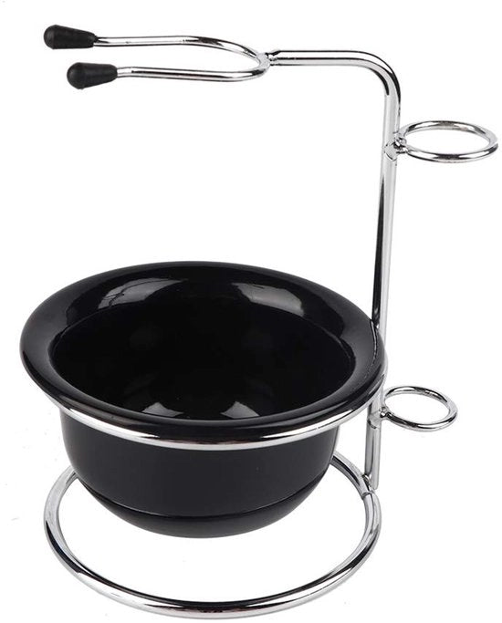 Set di spazzola da barba con asta in acciaio inox - Contenitore in acciaio inox - Spazzola da barba in pelle - Ideale come regalo per uomini - Accessori da barba di lusso - Adatto per uso domestico - Nero