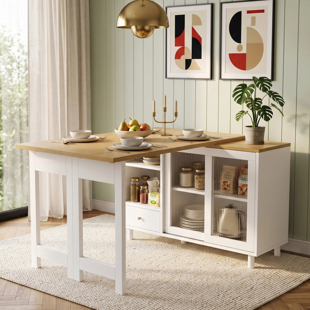 Tavolo da pranzo estensibile 120x40x75,5 cm in MDF bianco con contenitore