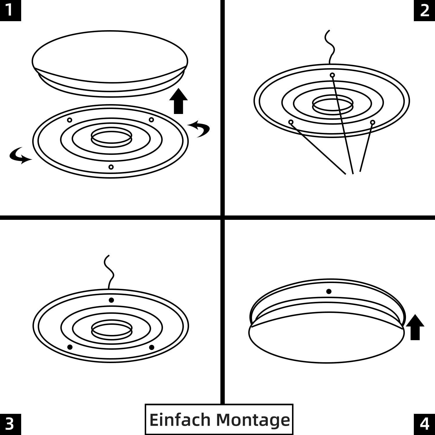 ZMH Lampada da soffitto plafoniera LED moderna nera 36W dimmerabile telecomando