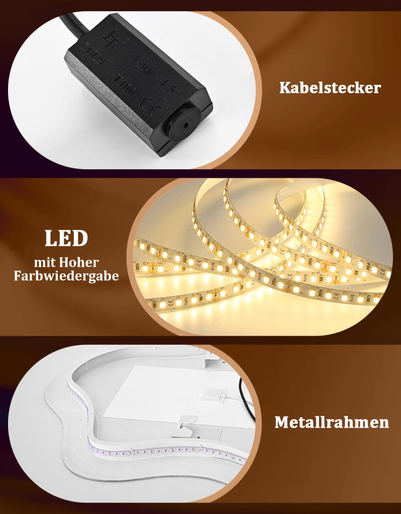 ZMH Specchio da bagno LED asimmetrico 60x80 cm IP44 interruttore touch funzione antiappannante dimmerabile 3000K-6500K