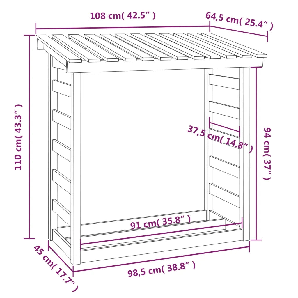 Portalegna-Scaffale per Legna Bianco 108x64,5x110 cm in Legno Massello di Pino