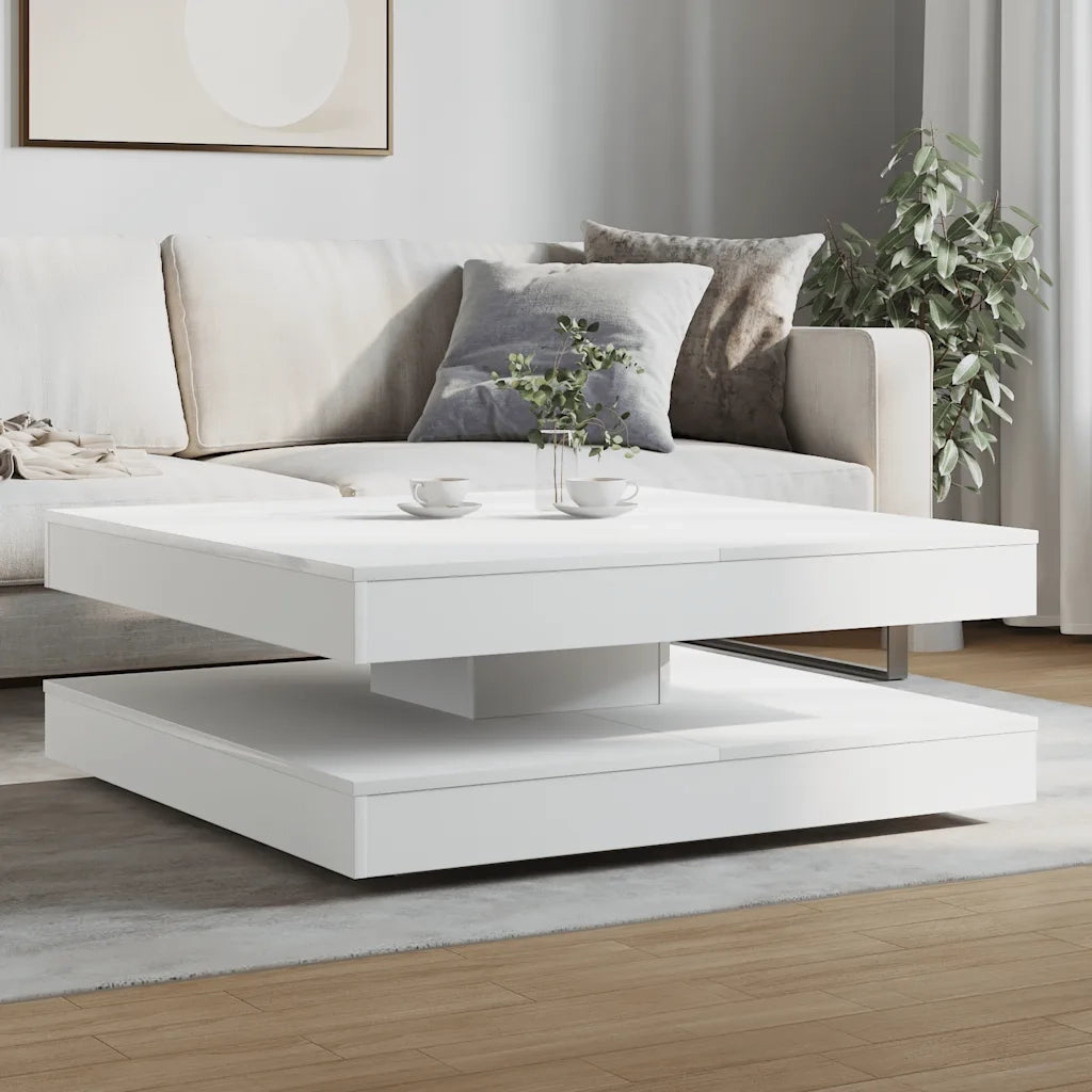vidaXL Tavolino da Caffè Girevole a 360 Gradi Bianco 90x90x34,5 cm