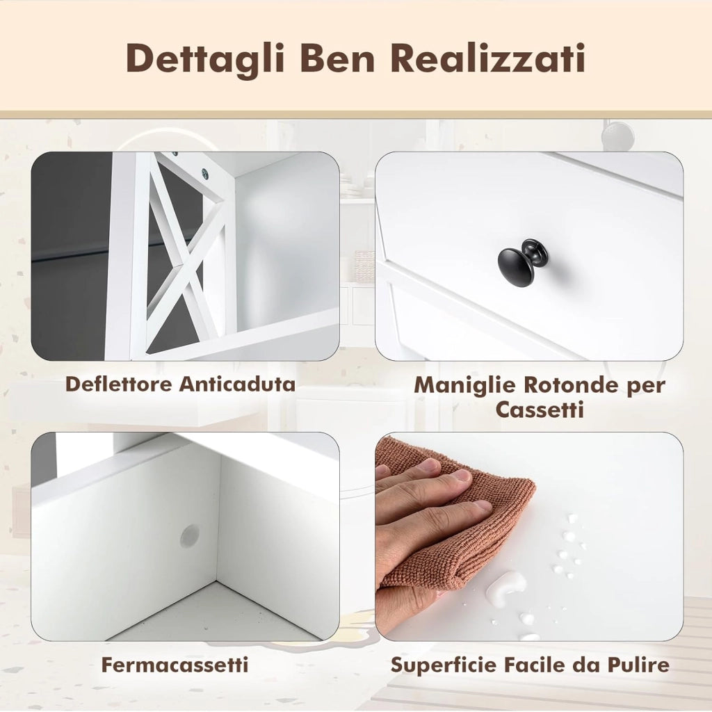 Mobile Sopra Lavatrice, Armadietto da Bagno Indipendente Alto 165 cm con Ripiani Aperti, Cassetti e Barra Inferiore Regolabile, Mobile Sopra WC Salvaspazio, 60 x 20,5 x 165 cm